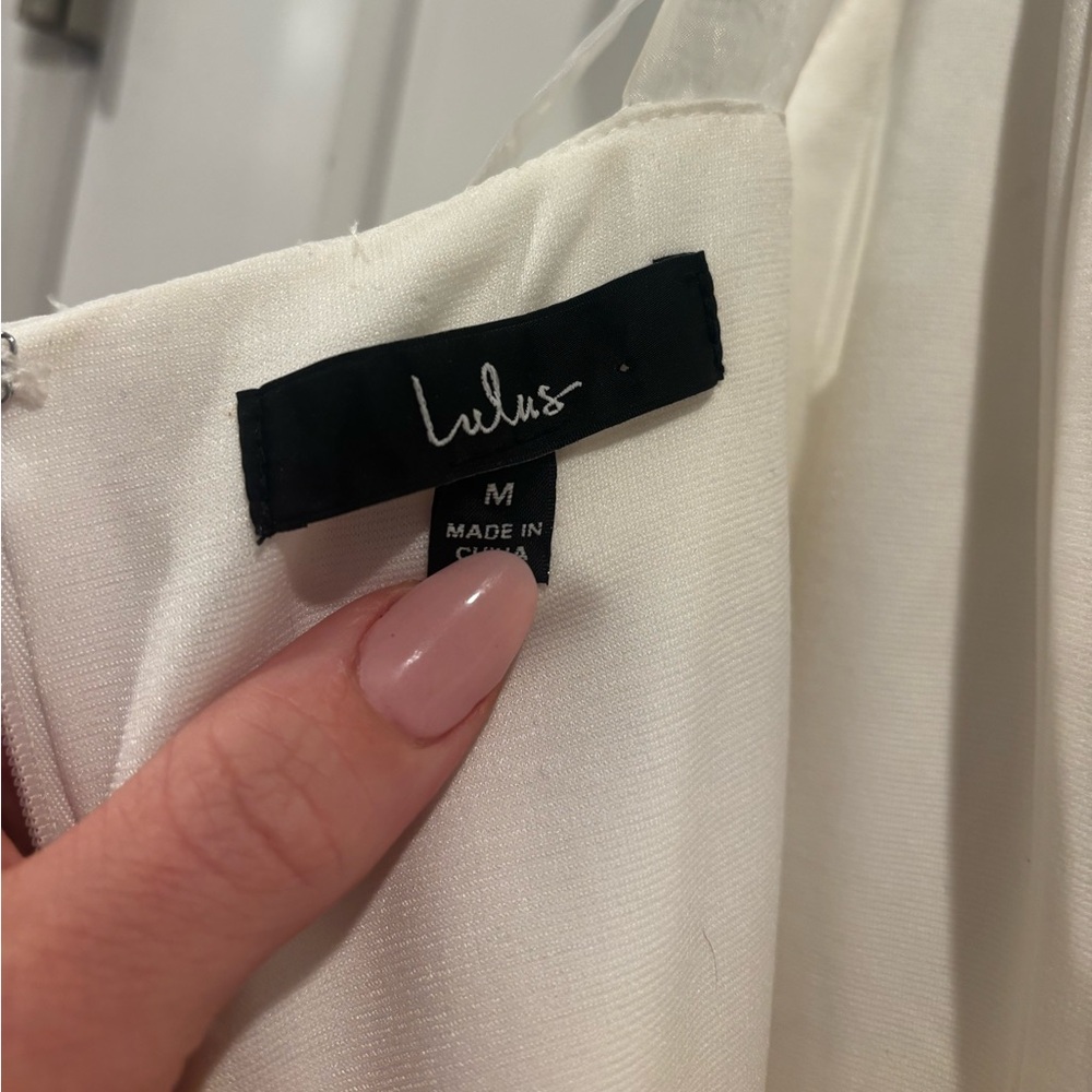 Lulus White Midi Dress Slit Square Neck Romantic Bridal Shower Size M - Picture 5 of 6